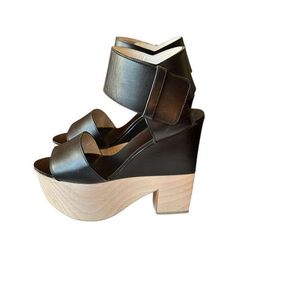 Celine Slingback Platform Sandal Heels in Black Leather Size 36 1/2 - Picture 2 of 6
